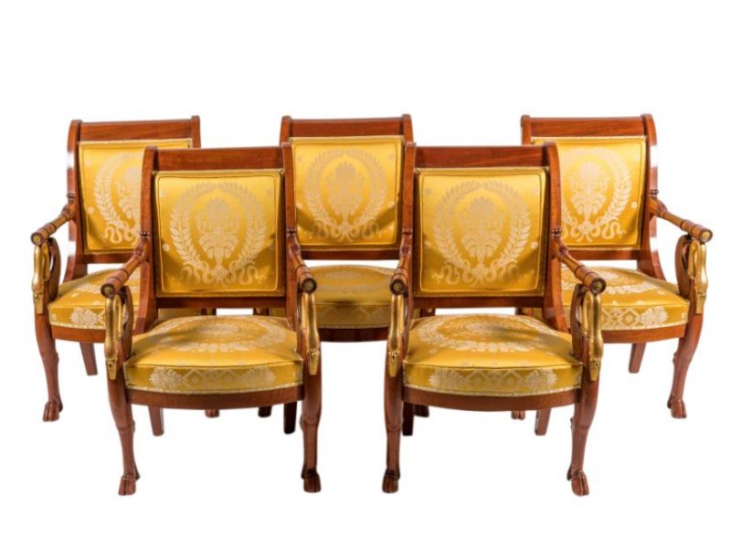 Salon Empire composé de six fauteuils en acajou
